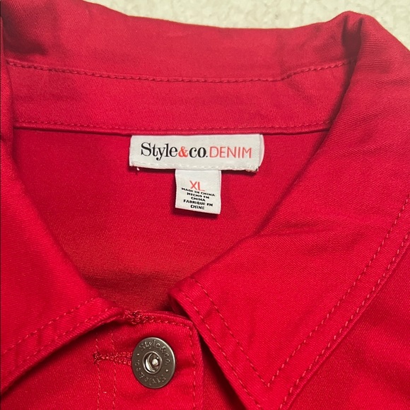 NWOT Style and Company Vibrant Red Denim/Twill Jacket XL - Picture 2 of 10